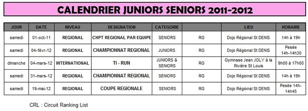 Calendrier saison 2011-2012
