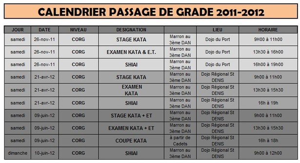 Calendrier saison 2011-2012